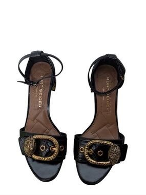Kurt Geiger London Mayfair Eagle Crystal Black Block Heels Size 6.5 (36.5)